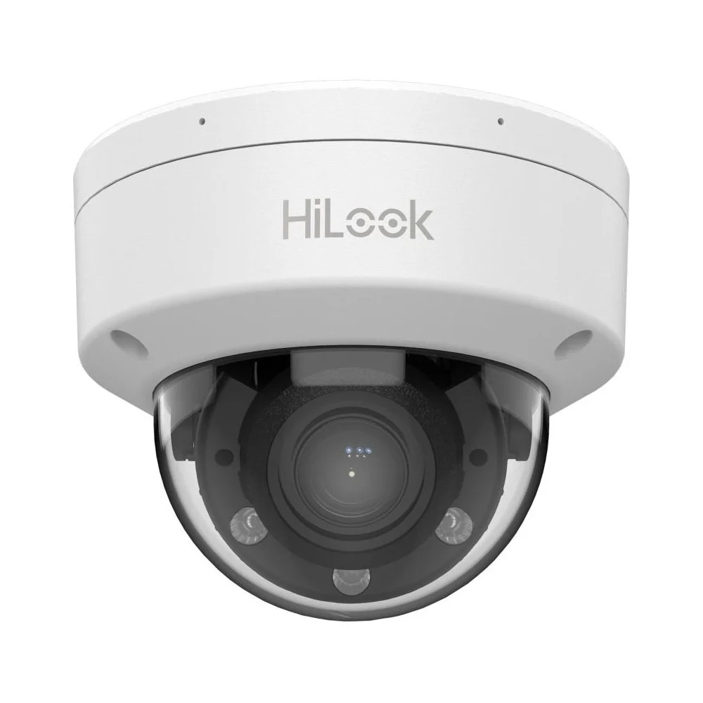 Camera supraveghere IP Dome cu iluminare duala Hikvision HiLook IPC-D620HA-LZU, 2 MP, IR/lumina alba 30 m, 2.8-12 mm, microfon, detectare miscare, slot card, PoE