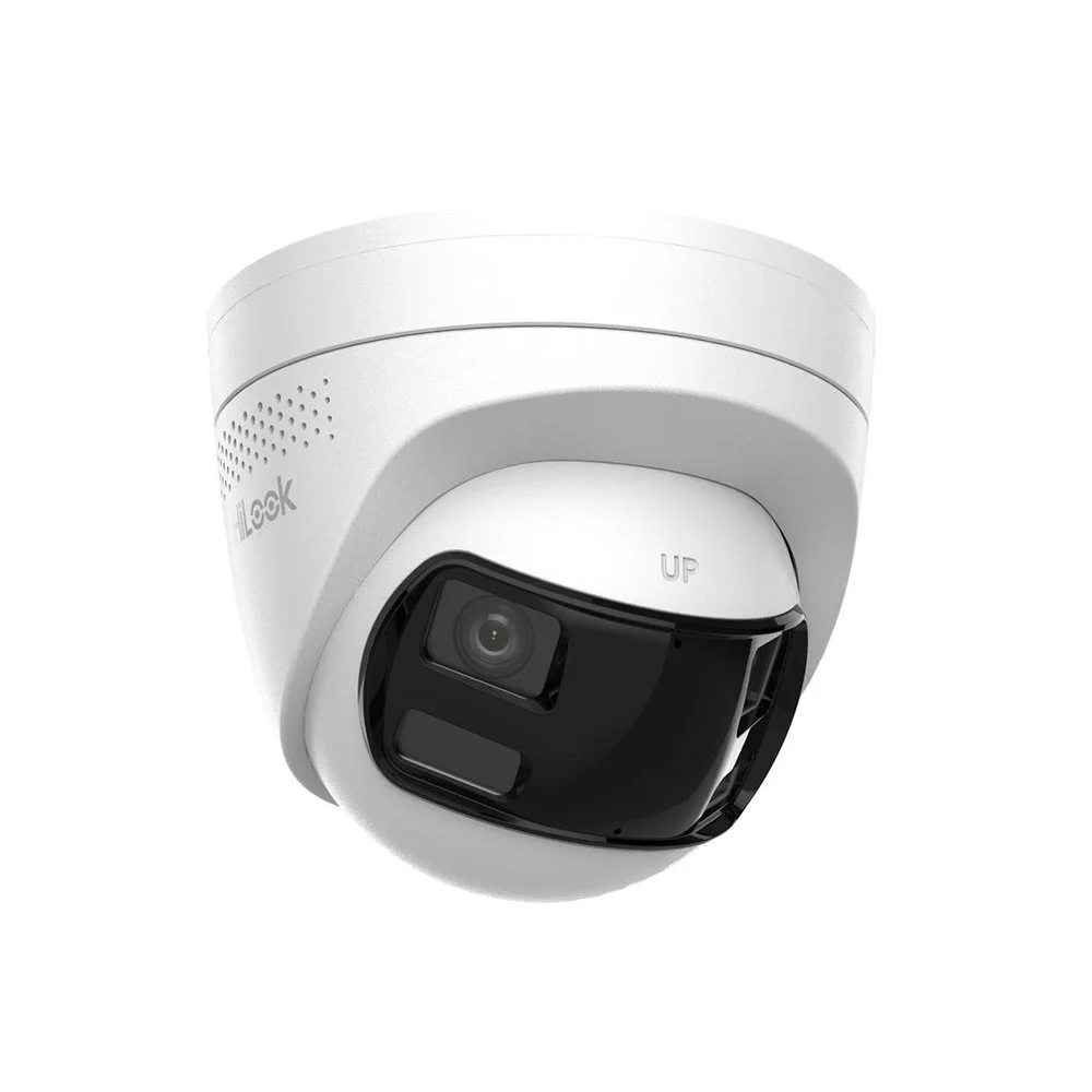 Camera supraveghere IP Dome panoramica cu iluminare duala Hikvision HiLook IPC-T260HAD-LUF/SL, 6 MP, 2.8 mm, IR/lumina alba 30 m, microfon si difuzor, slot card, PoE, lumina stroboscopica