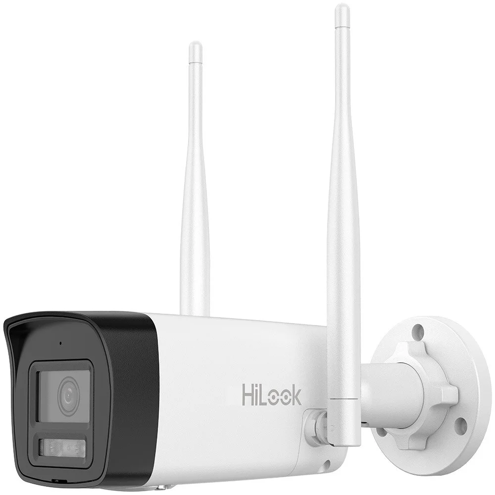 Camera supraveghere wireless exterior IP WiFi 6 cu iluminare duala Hikvision HiLook IPC-B140HA-LDF/W, 4 MP, 2.8 mm, IR / lumina alba 30 m, microfon si difuzor, detectie persoane/vehicule