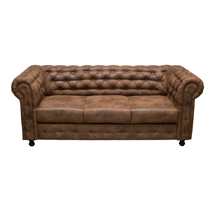Canapea CHESTERFIELD extensibila, 3 locuri, cu arcuri, maro, 205x90x80 cm