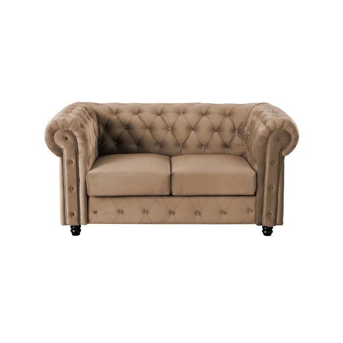 Canapea CHESTERFIELD fixa, 2 locuri, cu arcuri, bej, 168x90x80 cm