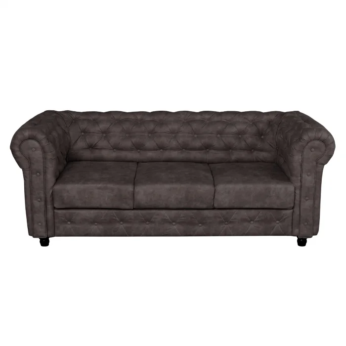 Canapea CHESTERFIELD fixa, 3 locuri, cu arcuri, maro inchis, 205x90x80 cm