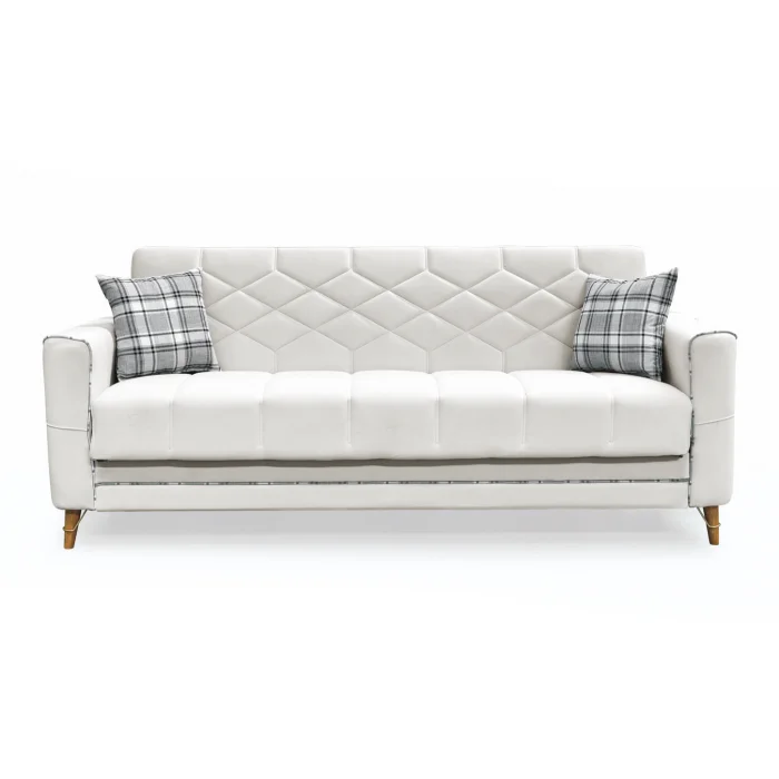 Canapea extensibila ALICE ONE, 3 locuri, cu arcuri si lada pentru depozitare, crem + print, 225x85x85 cm