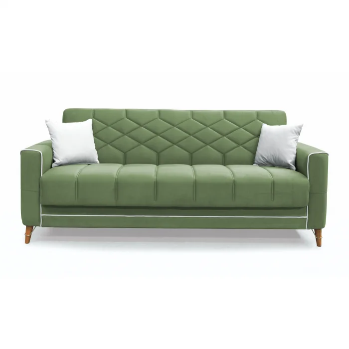 Canapea extensibila ALICE ONE, 3 locuri, cu arcuri si lada pentru depozitare, verde + crem, 225x85x85 cm