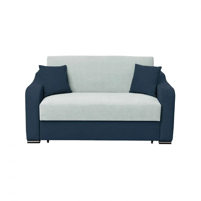 Canapea FRUNZA extensibila, 2 locuri, cu arcuri, lada depozitare, albastru + gri albastrui, 165x110x90 cm