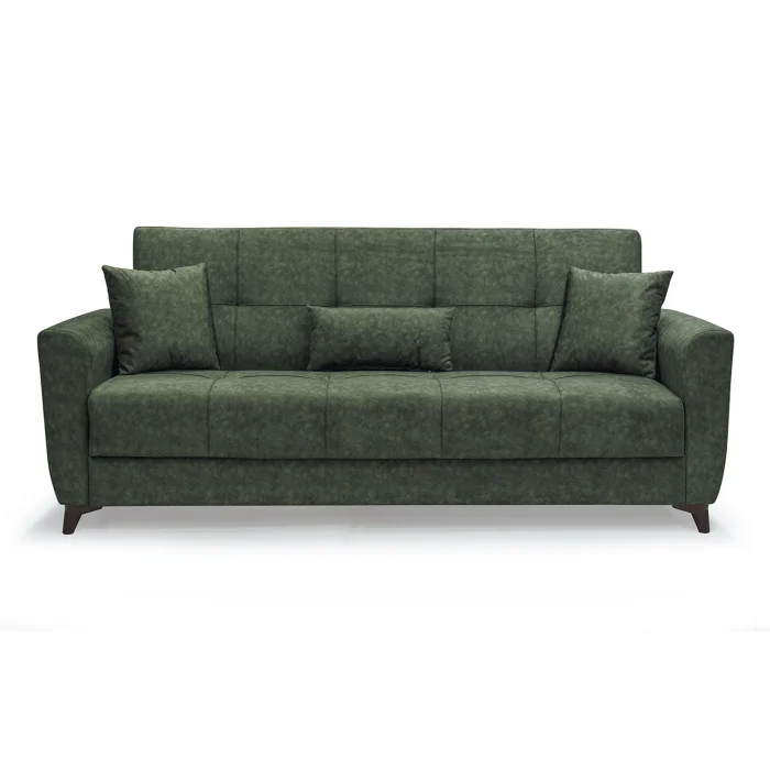 Canapea LEON extensibila, 3 locuri, cu arcuri si lada depozitare, verde, 224x90x95 cm