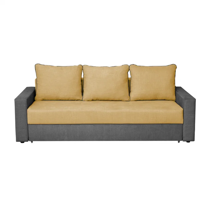 Canapea NICO II 3L extensibila, 3 locuri, cu arcuri si lada depozitare, gri inchis + galben, 220x85x75 cm