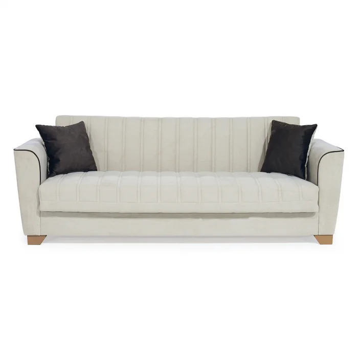 Canapea QUEEN extensibila, 3 locuri, cu arcuri si lada depozitare, crem, 218x70x80 cm