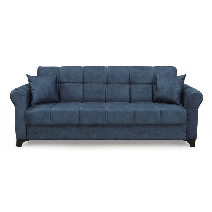 Canapea SALLY extensibila, 3 locuri, cu arcuri si lada depozitare, gri albastrui, 215x80x83 cm