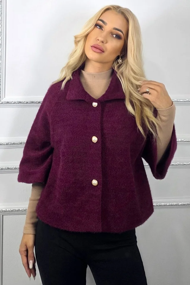 Capă cu maneca trei sferturi, VORRA si butoni perla, Burgundy, Marime S/M