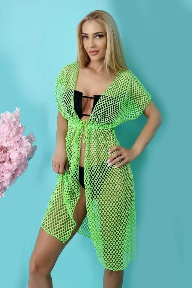 Cardigan pentru plaja Brigitte, din plasa, Verde