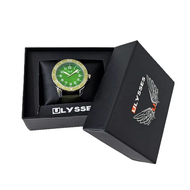 Ceas barbatesc Ulysses ALPHA, cu quartz si cadran din otel inoxidabil, in cutie eleganta, Verde