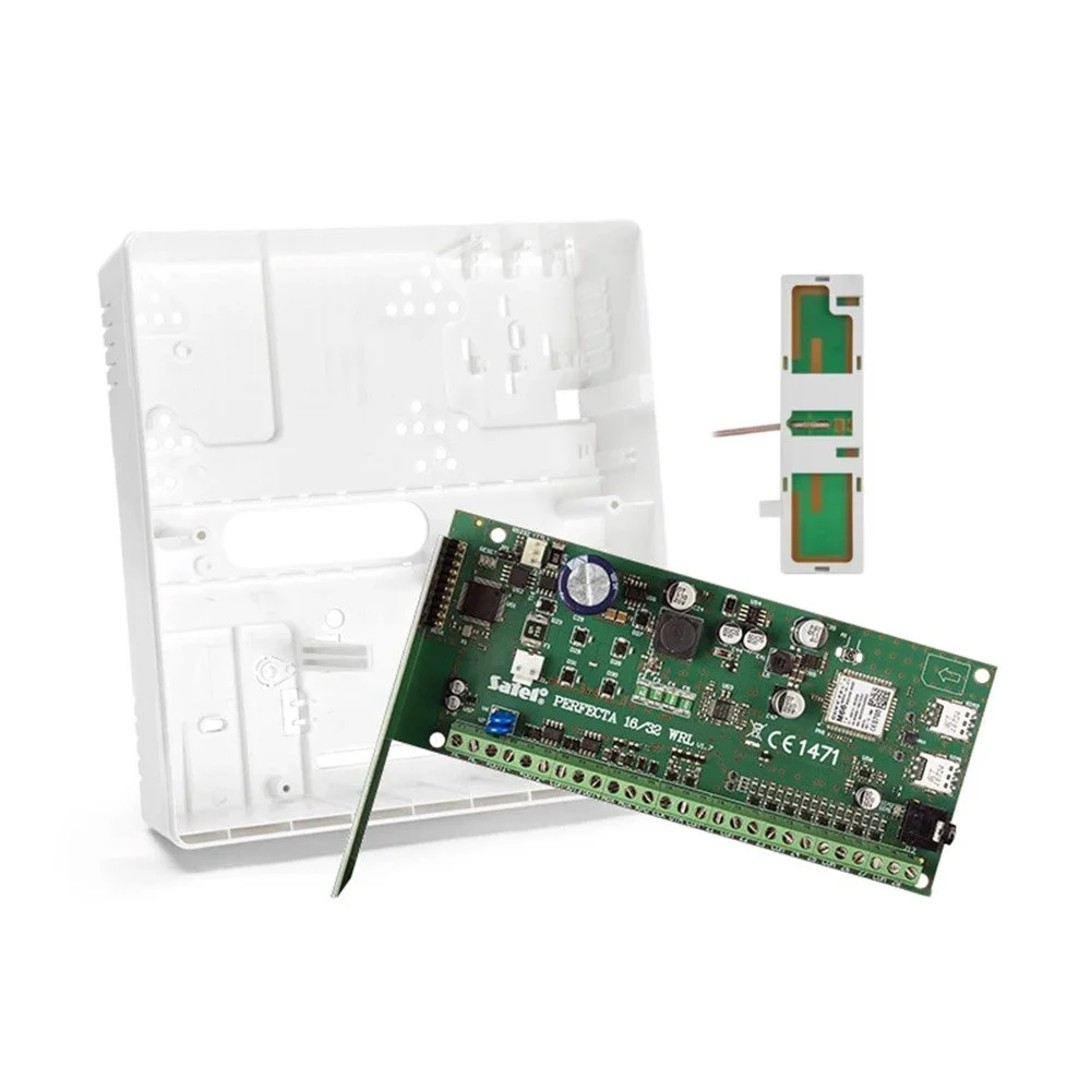 Centrala alarma antiefractie wireless Satel PERFECTA 16-WRL SET-A, 2 partitii, 8-16 zone, 4-12 iesiri, 15 utilizatori, antena