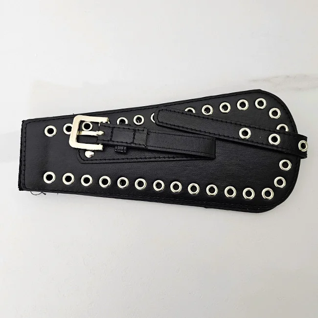 Centura corset cu catarama Teo Moon, elastica, din piele ecologica si detalii metalice, Negru