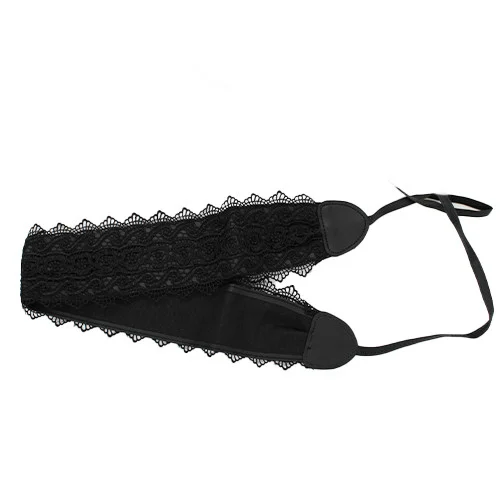 Centura corset Maya, in stil traditional cu dantela, negru