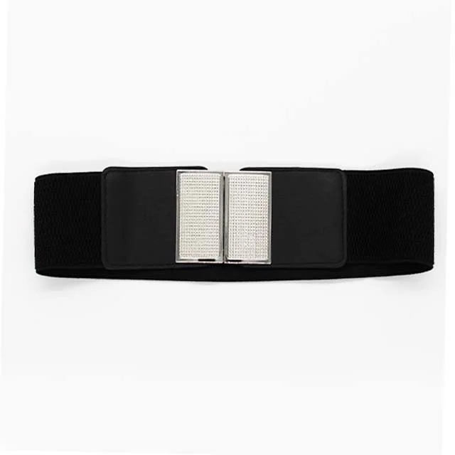 Centura corset Tent neagra, lata, din piele ecologica, elastica cu catarame dreptunghiulare