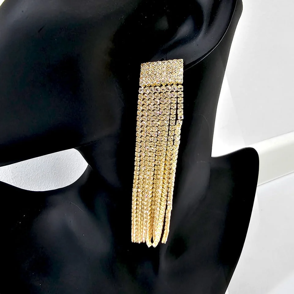 Cercei lungi, eleganti, Rina, cu opt siruri de pietre semipretioase, Auriu