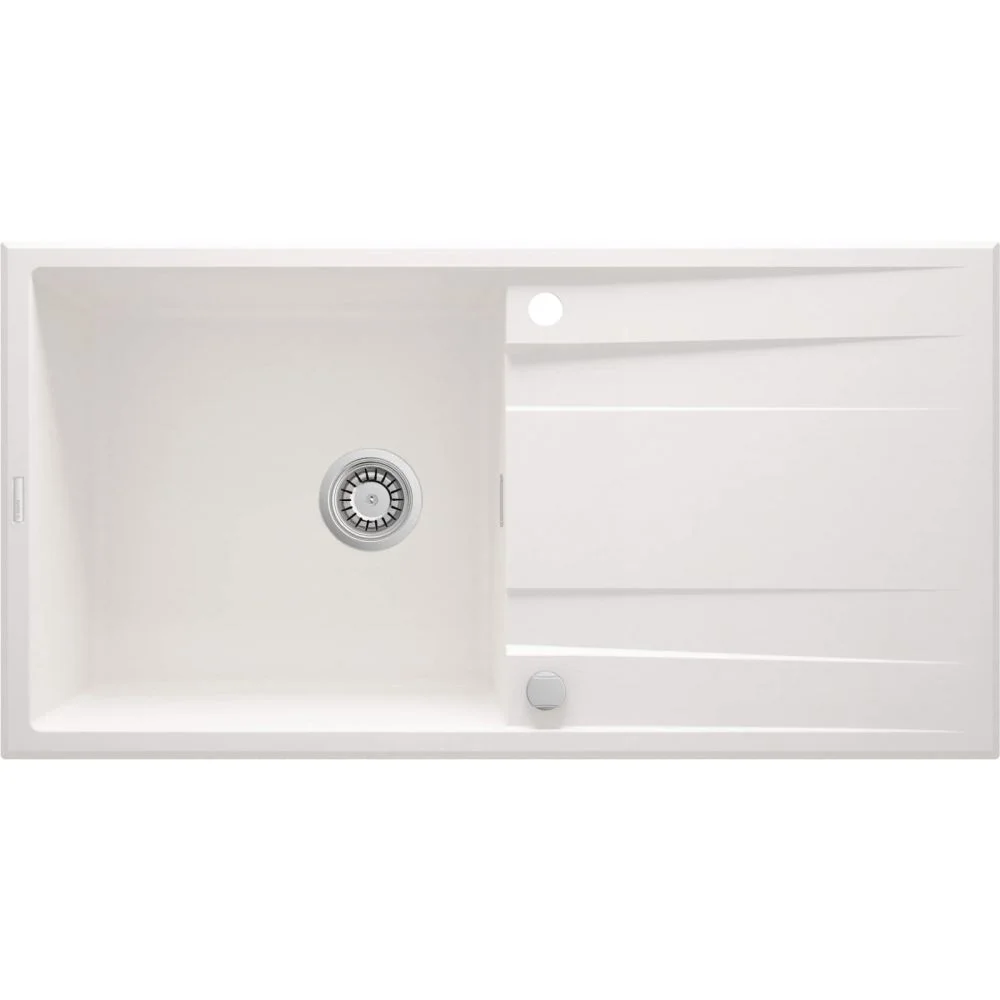 Chiuveta bucatarie compozit alba cu picurator si ventil pop-up Deante Eridan