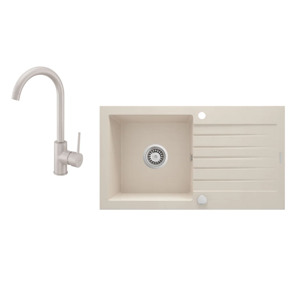 Chiuveta bucatarie compozit cu picurator si baterie bej Deante, Zorba