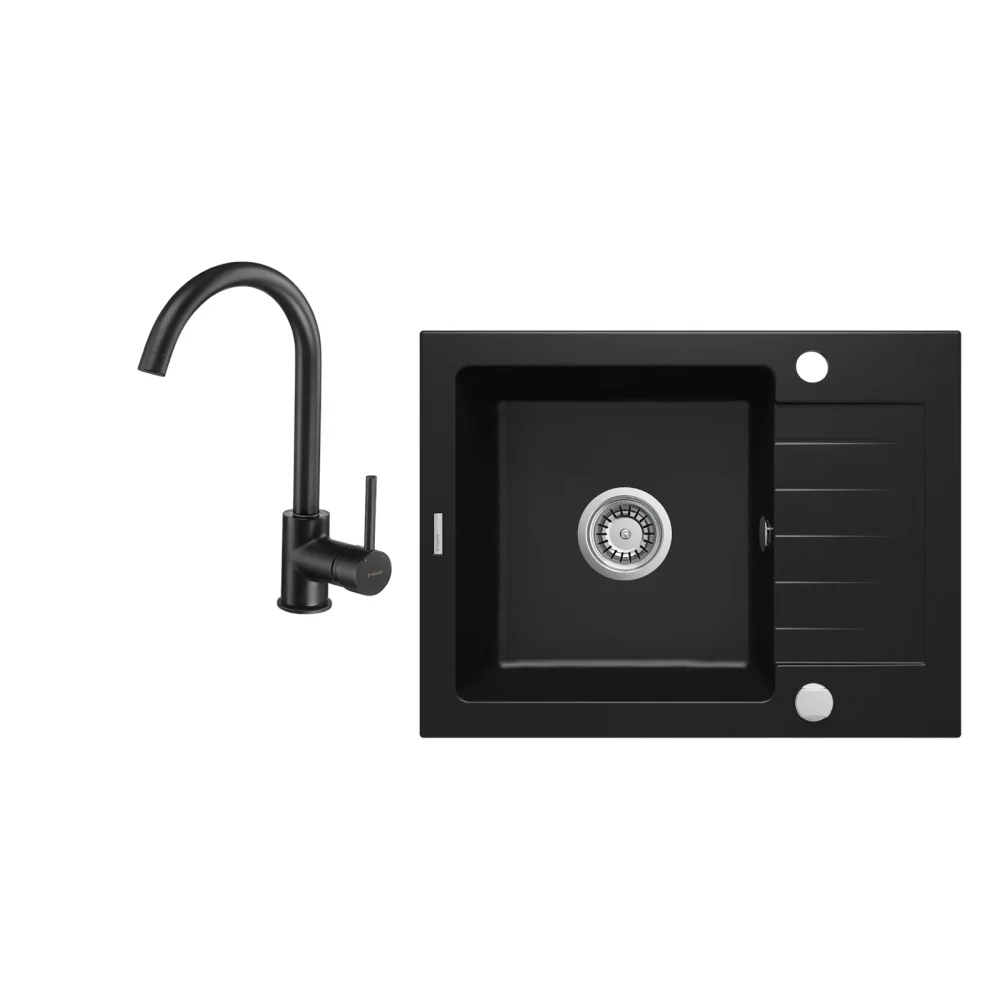 Chiuveta bucatarie compozit cu picurator si baterie neagra Deante Zorba