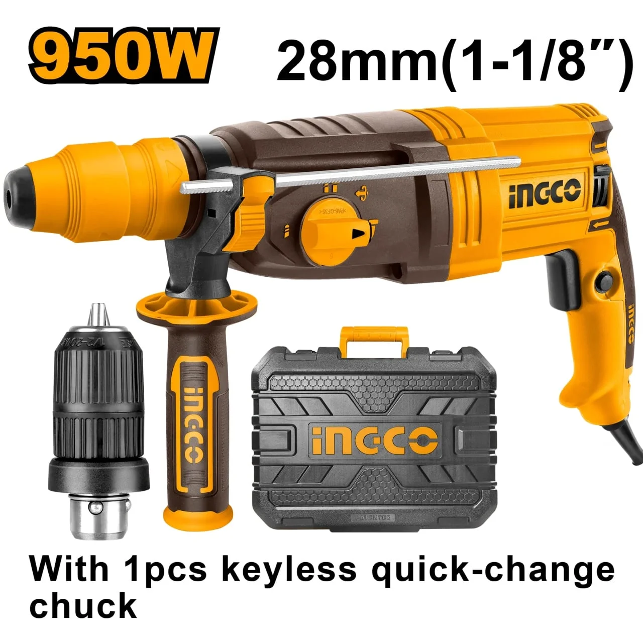 Ciocan Rotopercutor bormasina cu percutie SDS 950W cu Mandrina Automata 28mm Ingco RGH9528-2