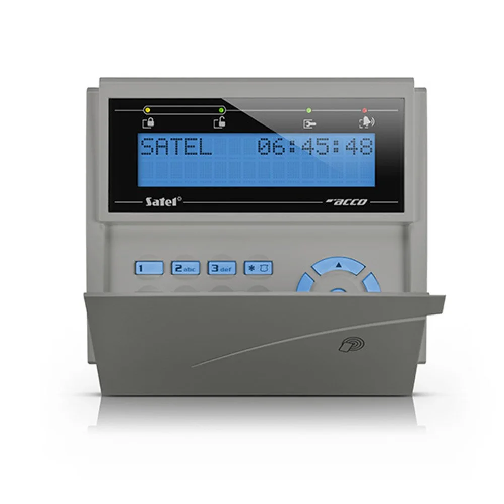 Cititor de proximitate cu tastatura LCD Satel ACCO-KLCDR-BG, 125 kHz, cod, card, buzzer, tamper