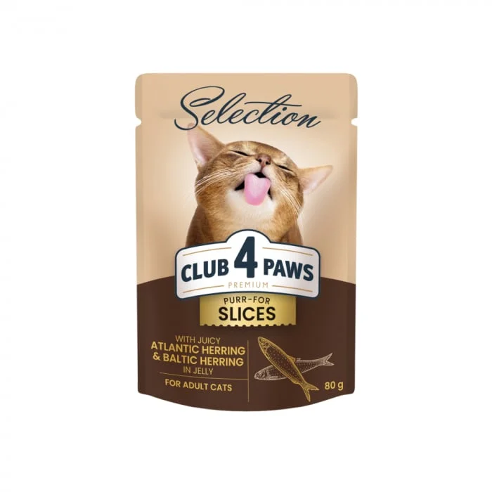 Club 4 Paws Premium Plus Selection Hrana umeda pentru pisici - Bucati de hering Baltic  Atlantic in jeleu, 12x80g