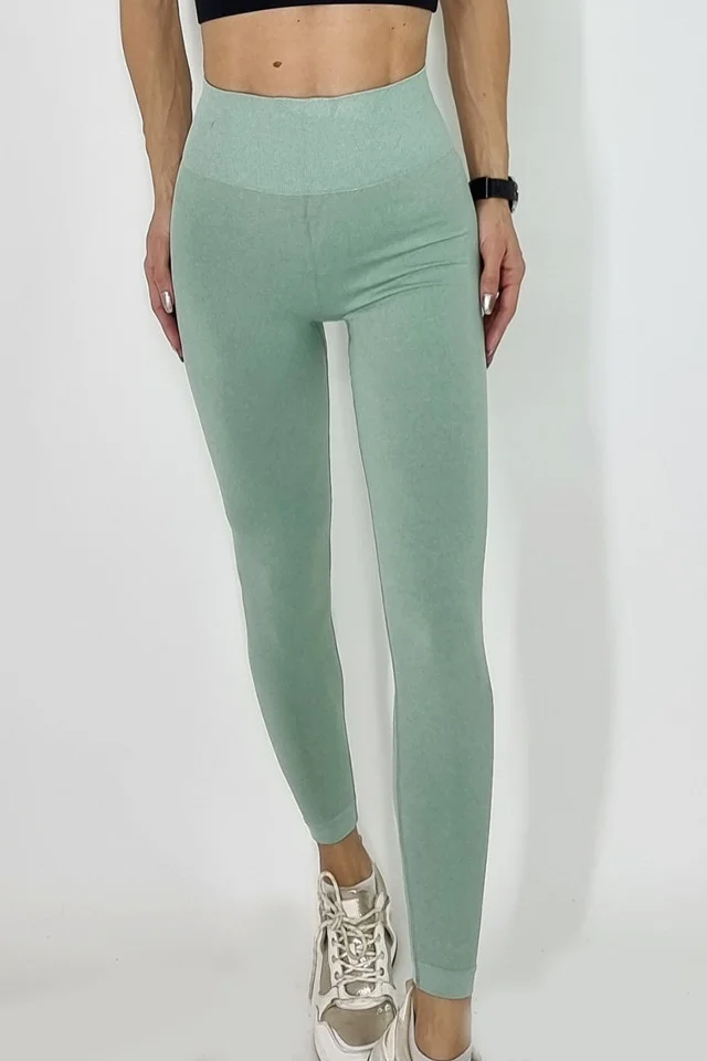 Colanti fitness Enoria, cu banda modelatoare in talie si efect de push up, Verde