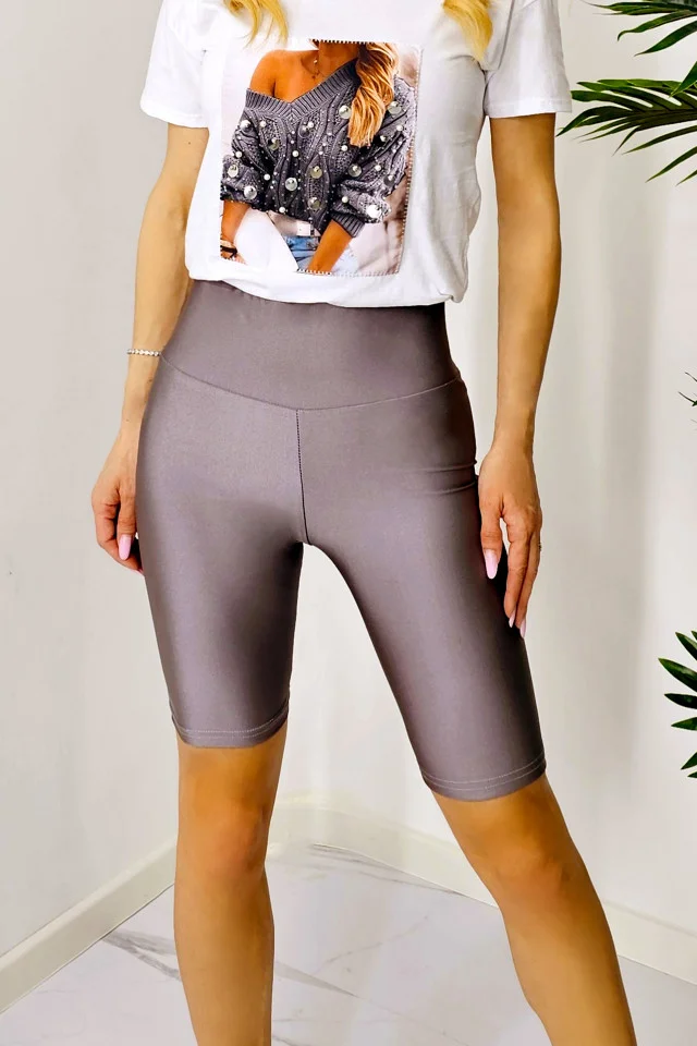 Colanti fitness Oliver, cu banda modelatoare in talie si aspect metalizat, Gri