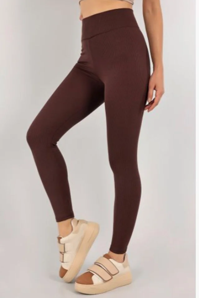 Colanti fitness Slim Vibes, aspect tetra si banda lata in talie cu efect modelator, Maro