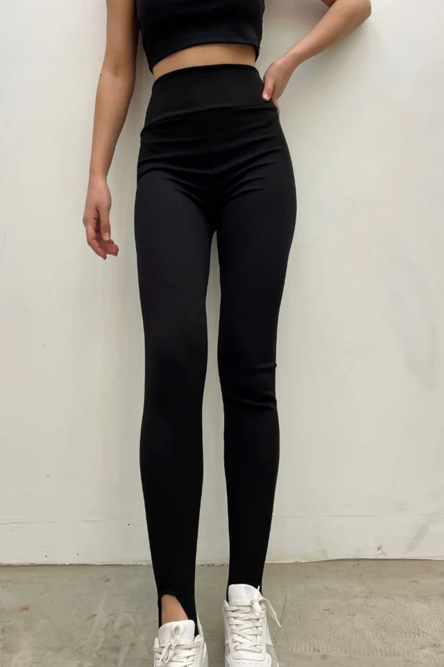 Colanti fitness Streak, cu aspect reiat, banda sub talpa si efect modelator, Negru