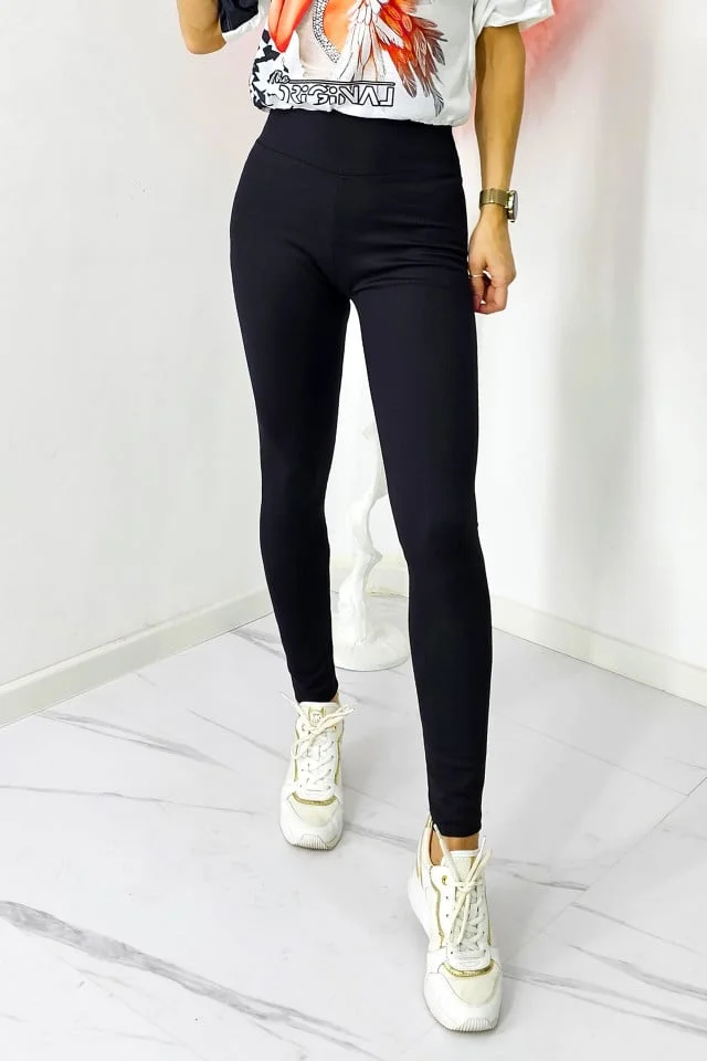 Colanti vatuiti Sporty Comfort, tetra si banda lata in talie cu efect modelator, Negru