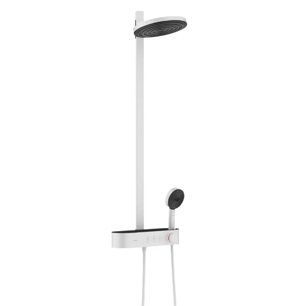 Coloana de dus alb mat Pulsify S cu baterie termostatata Hansgrohe ShowerTablet Select 400
