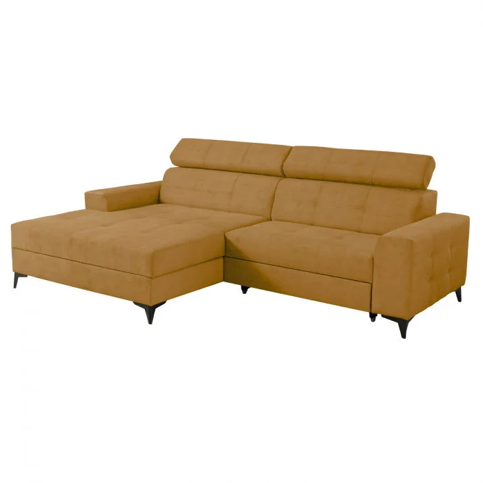 Coltar FLORIDA ONE extensibil, cu arcuri si lada depozitare, colt stanga, mustar, 280x175x95 cm