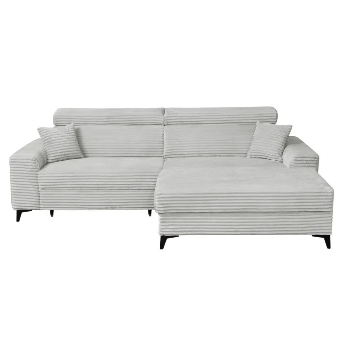 Coltar FLORIDA ONE L TILIA extensibil, cu arcuri si lada depozitare, colt dreapta, gri deschis, 280x175x95 cm