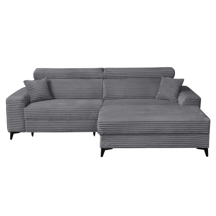 Coltar FLORIDA ONE L TILIA extensibil, cu arcuri si lada depozitare, colt dreapta, gri inchis, 280x175x95 cm