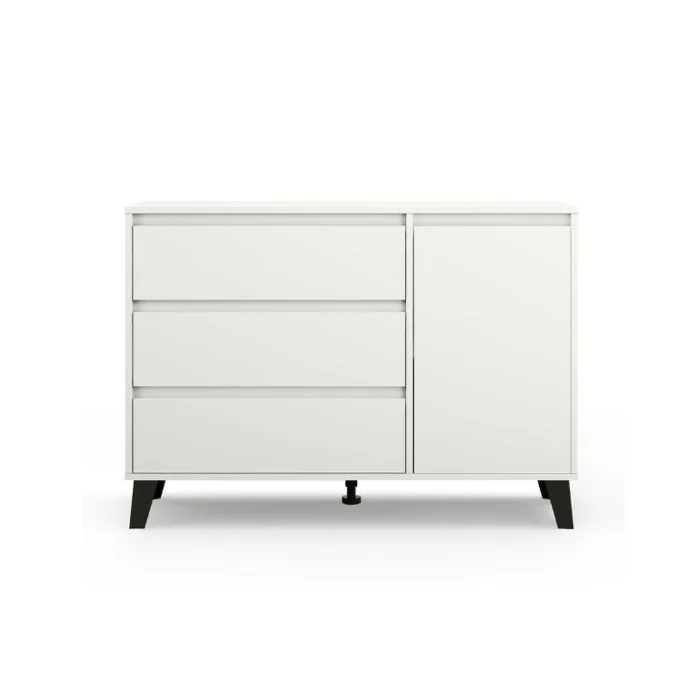Comoda BORG, 1 usa, 3 sertare, alb, 110x38,8x78,4 cm