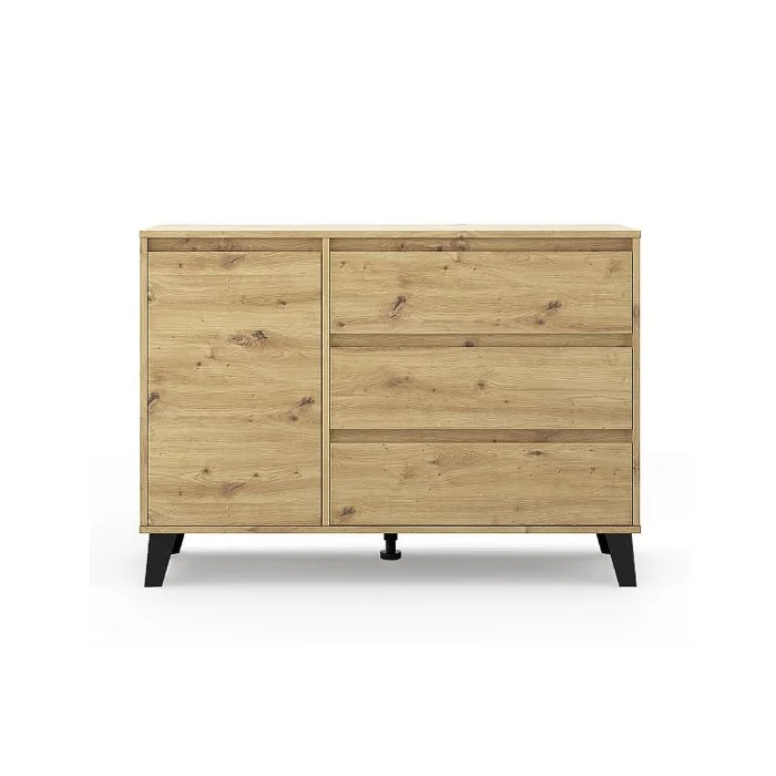 Comoda BORG, 1 usa si 3 sertare, stejar artisan, 110x38,8x78,4 cm