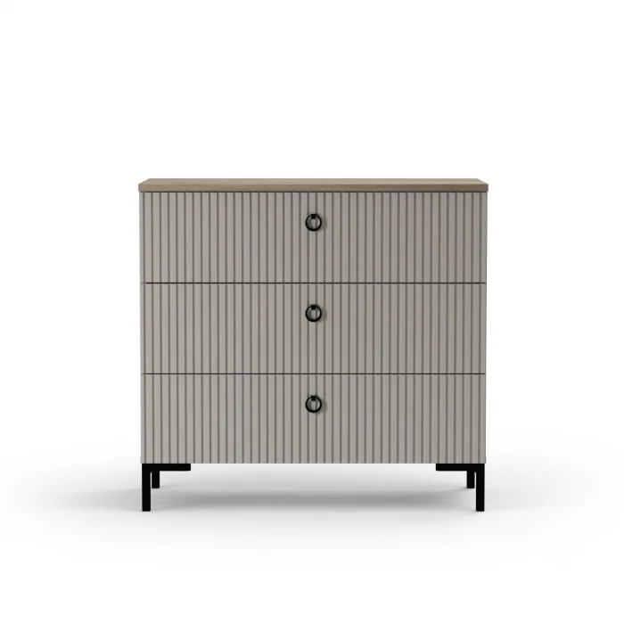 Comoda DOMINICA, 3 sertare, taupe + stejar silverjack, 85,5x41x81 cm