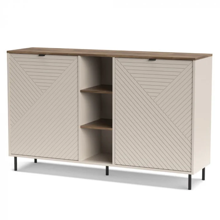 Comoda EVO, 2 usi, rafturi, casmir + stejar castello, 153,4x40x95,4 cm