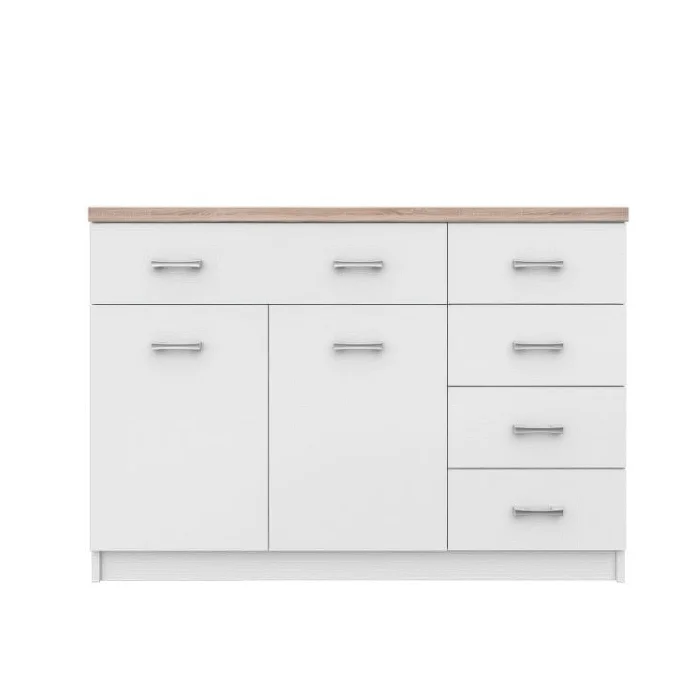 Comoda TOP MIX, 2 usi, 5 sertare, alb, 120x33x85 cm