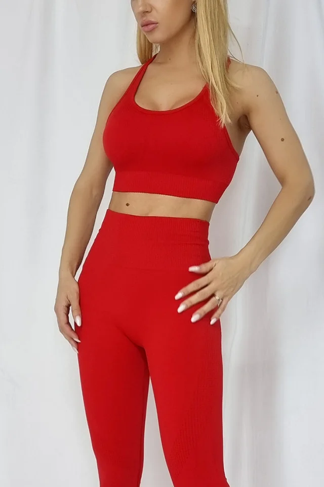 Compleu fitness Ludy colanti si bustiera rosu