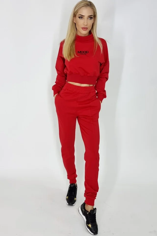 Compleu sport Mood, pantaloni si bluza pe gat, Rosu