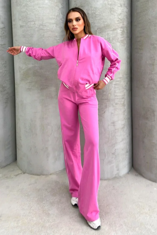Compleu sport, ROXXA, cu jacheta si pantaloni evazati, Roz