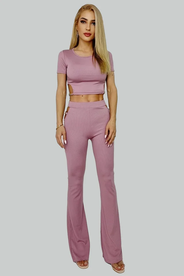 Compleu tetra Infinit, pantaloni si top, Roz pudra