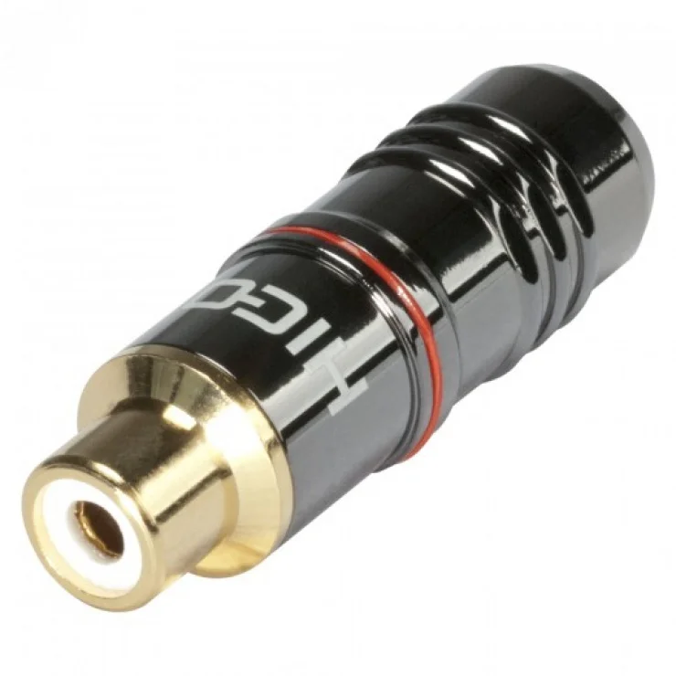 Conector de lipit metalic RCA mama, HICON HI-CF08-RED