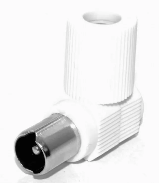 Conector tata unghi sus/jos pentru antena TV (coaxial) alb, KTKONUM