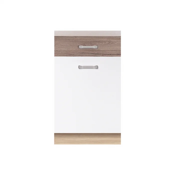 Corp inferior 50 ECO-4D, 2 sertare, corp stejar sonoma, fronturi alb lucios si stejar sanremo, 50x51x82 cm