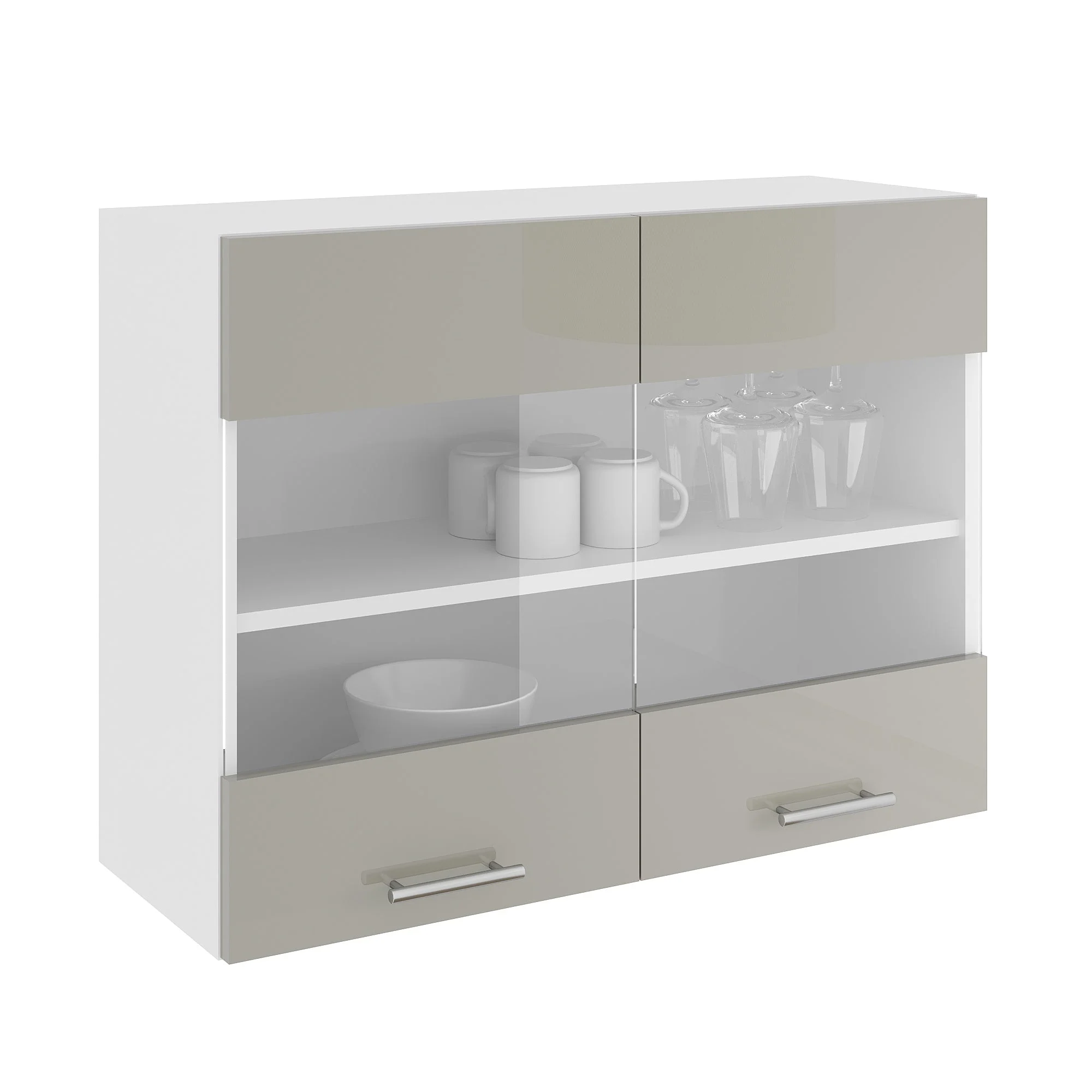 Corp Superior Karo, 2 Usi, cu sticla, Gri Lucios/Alb, MDF, 80 x 30 x 60 cm