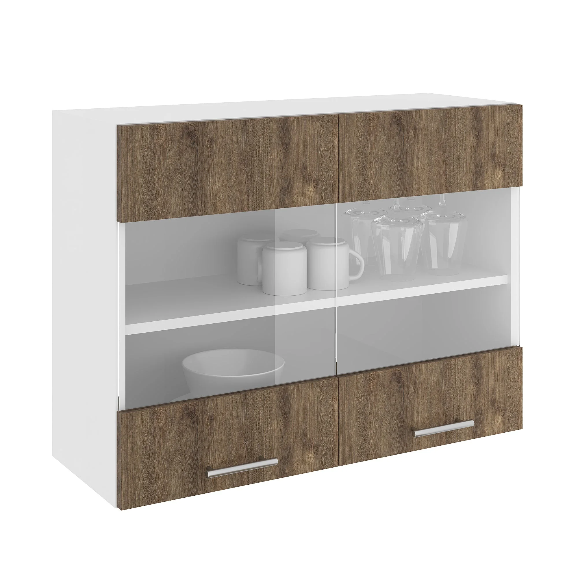 Corp Superior Karo, 2 Usi, cu sticla, Stejar Bronz/Alb, 80 x 30 x 60 cm